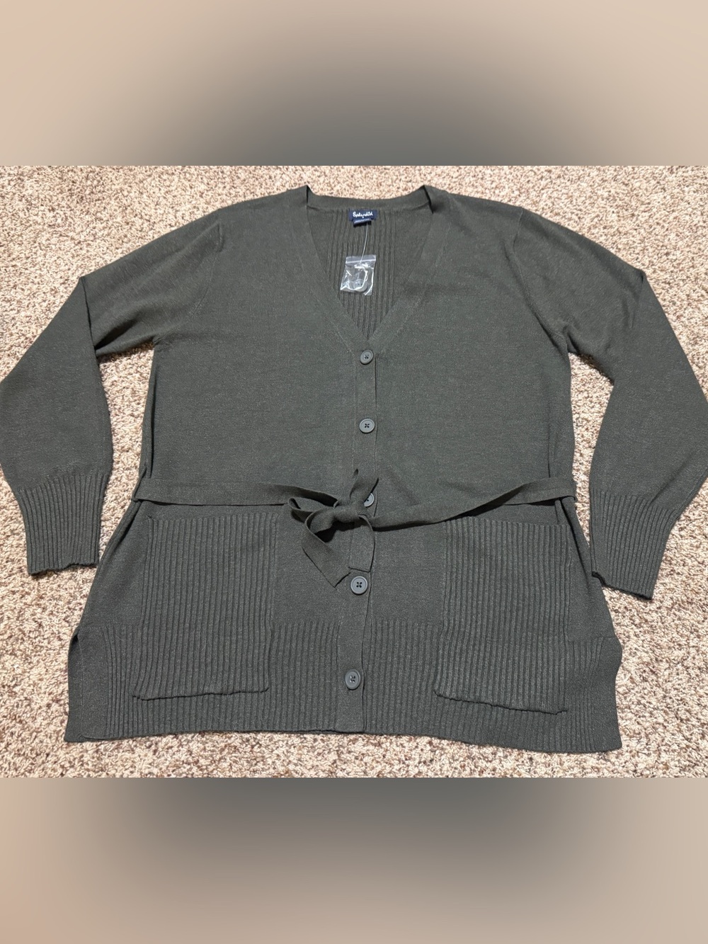 Splendid Belted Button-Front Cardigan Sweater – Olive Green Womens M NWOT - Picture 9 of 11